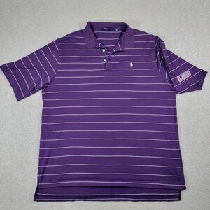 LSU POLO Golf Ralph Lauren Polo Shirt Mens XL Purple Striped Sleeve Logo Pony